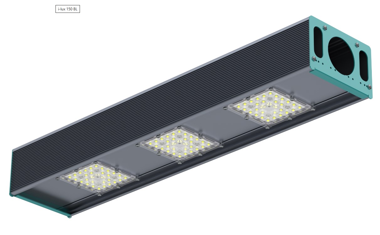 Светильник промышленный линейный с одним модулем 150 Вт накладной оптика 45° RAYLUX I-Lux 150 BL 22370-507-W-Г45 IP67 Г5 (371-150-5746-41) Переносные светильники #5